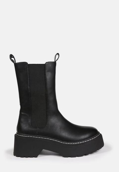 black chunky pull on boots