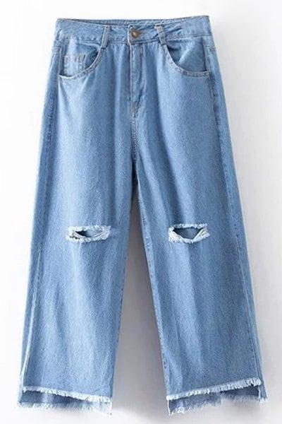 Broken Hole High Waist Wide Leg Jeans