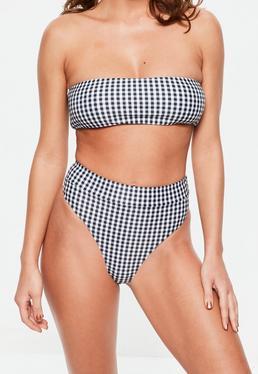 Bikini De Tiro Alto A Cuadros Vichy En Negro - Mix & Match