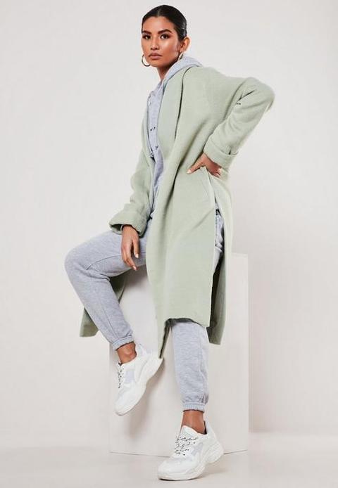 Green Shawl Collar Side Split Coat, Green