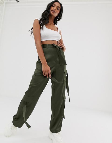 Asos Design - Pantaloni Stile Militare Con Design A Fascette - Verde