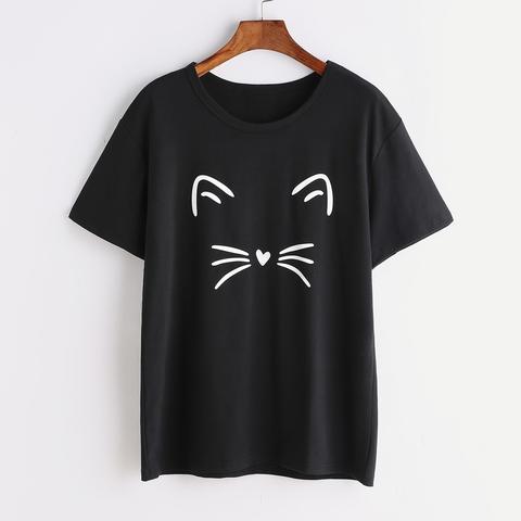 T-shirt Con Stampa Di Gatto ,nero