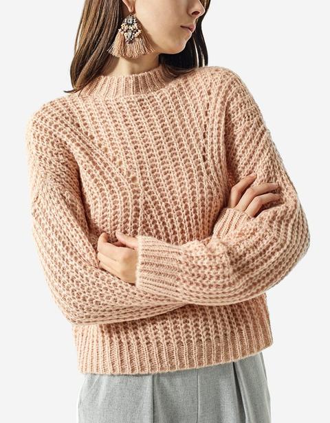 Pullover Cropped Maglia Perlata Rosa Pastello