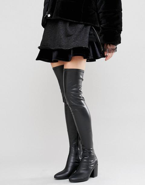 Daisy Street Black Thigh High Heeled Over The Knee Boots