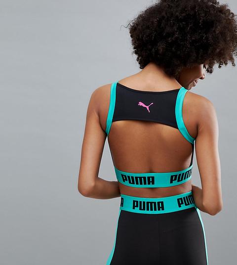 Sujetador Con Cremallera En Negro Y Verde Exclusivo En Asos De Puma
