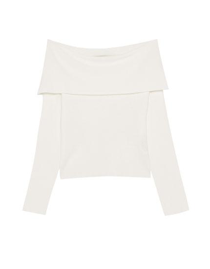 Schulterfreier Pullover Mit Volant