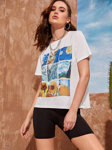 Maglietta Con Stampa Floreale E Figure