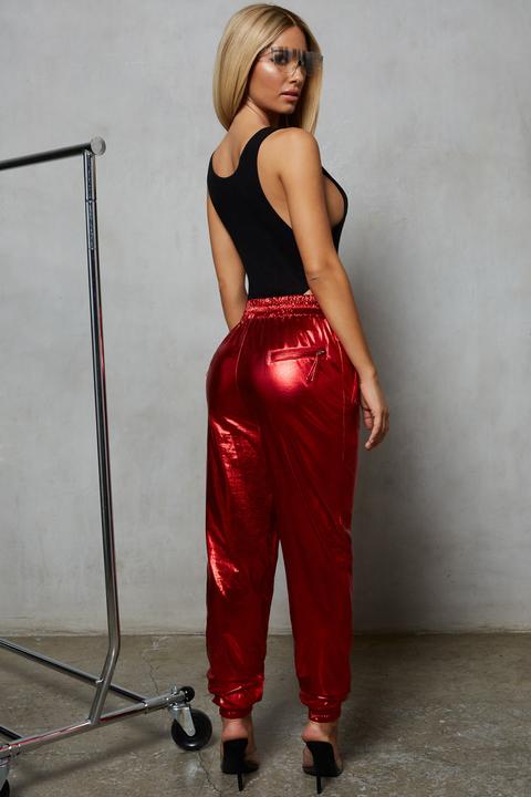 High Waisted Metallic Trousers 