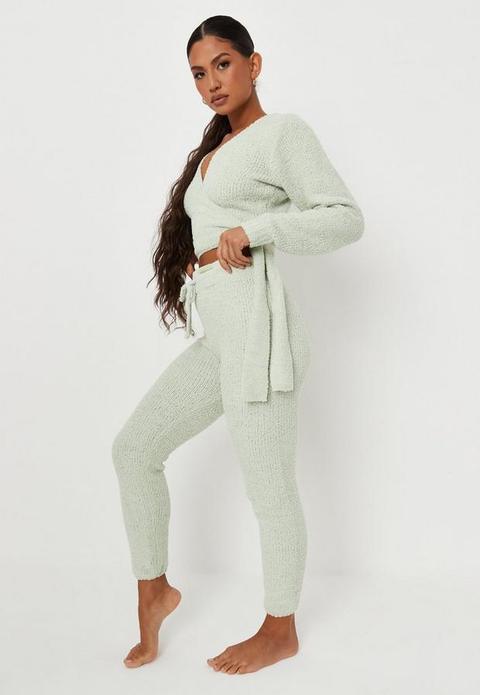 Carli Bybel X Missguided Sage Fluffy Knit Joggers, Green