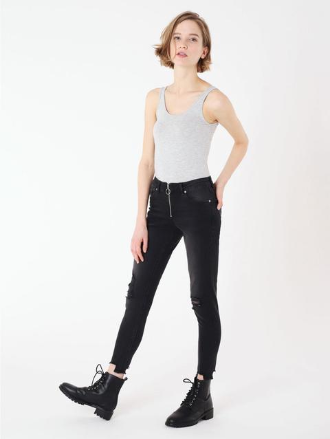 Jeans Skinny Con Rotture Nero Denim