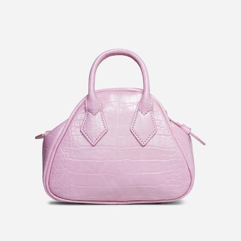 Carmen Top Handle Shaped Grab Bag In Pink Croc Print Faux Leather,, Pink