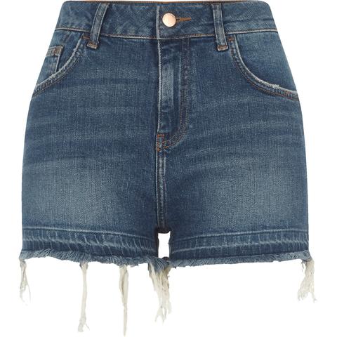 Blue Released Hem High Waisted Denim Shorts