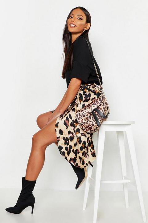 Womens Midi Röcke Mit Wickeldesign Aus Satin In Leoparden-print - Lohbraun - 40, Lohbraun