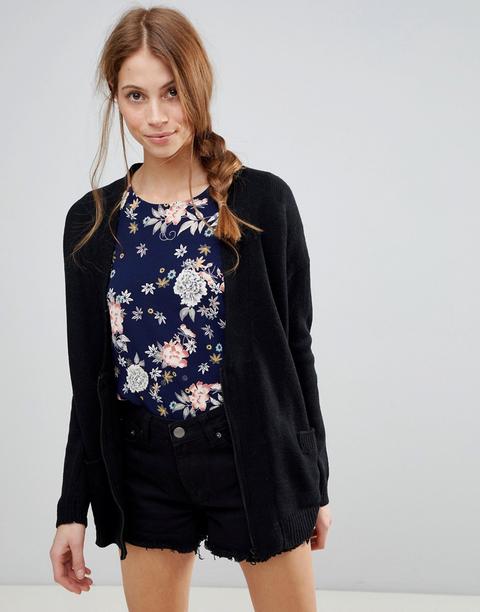 Qed London - Cardigan Con Zip Sul Davanti - Nero