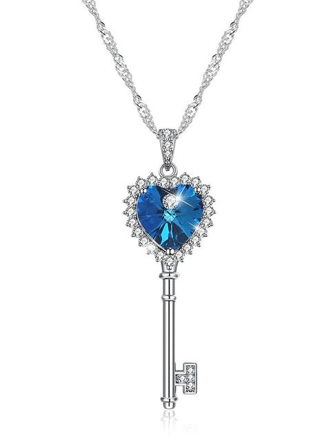 Collana Da Matrimonio A Chiave E Cuore Intarsiata Con Diamante Artificiale