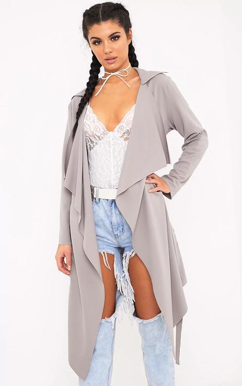 Annalie Grey Belted Waterfall Coat, Grey