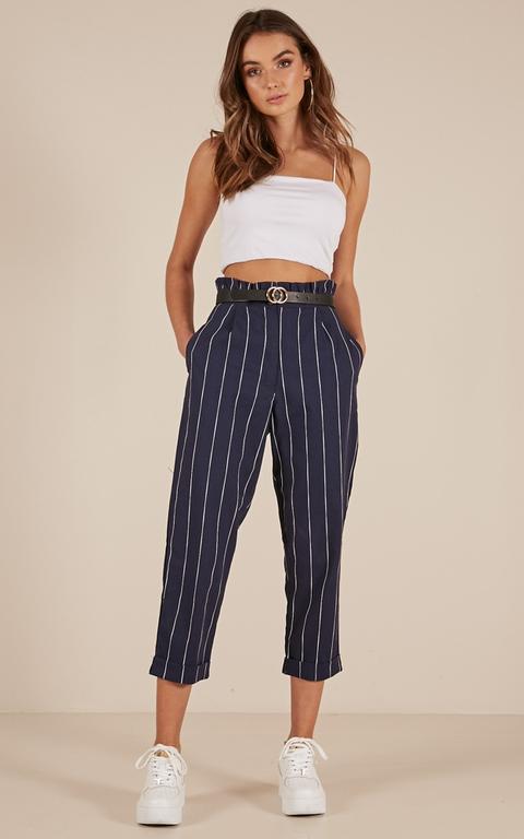 Catch My Attention Pants In Navy Pin Stripe