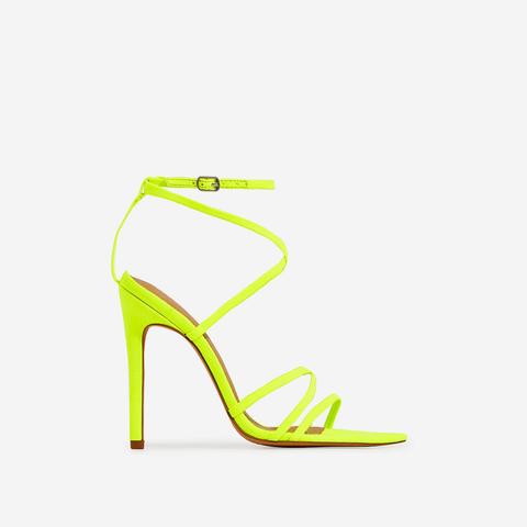 Kaia Pointed Barely There Heel In Neon Yellow Faux Suede, Yellow