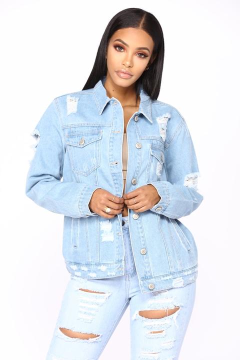 light wash distressed denim jacket