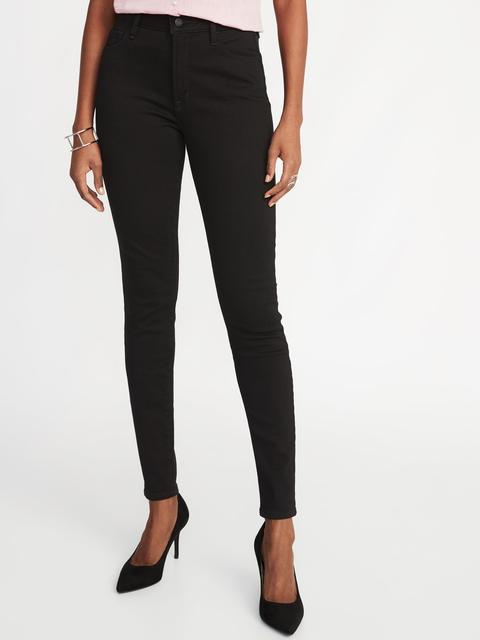 High-rise Built-in Warm Rockstar Super Skinny Black Jeans For Women