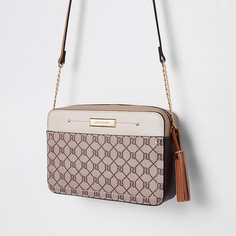 beige ri monogram tote cross body bag