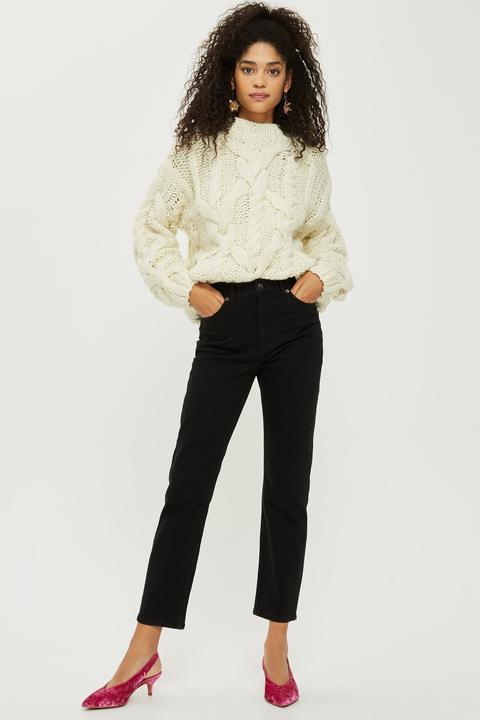 Womens Black Straight Leg Jeans - Black, Black