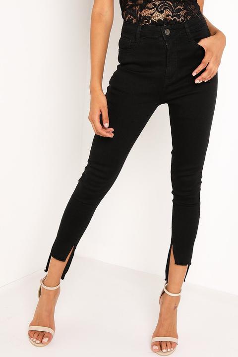 Black Step Cut Skinny Denim Jeans