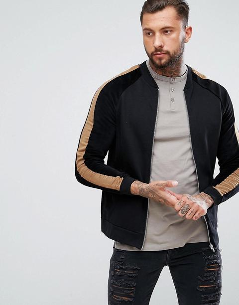 Cazadora Bomber De Punto Con Tira De Antelina De Asos