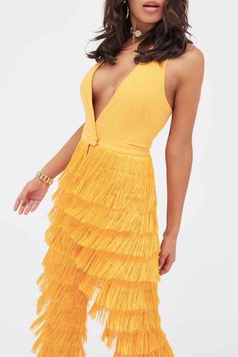 yellow fringe jumpsuit