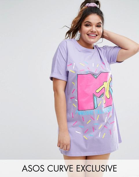 Asos Curve - T-shirt Da Notte Con Stampa Di Mtv Rétro - Viola