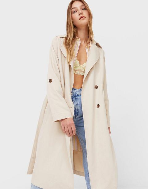 Stradivarius Trench Coat In Light Stone-neutral