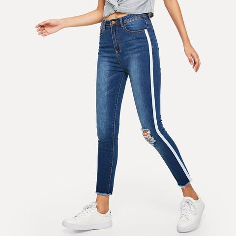 Pantalones Vaqueros Laterales Con Lavado Oscuro