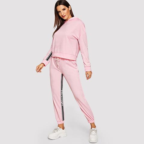 Chandal Capucha Con Diseño De Cinta De Rayas Con Pantalones Deportivos de  SheIn en 21 Buttons