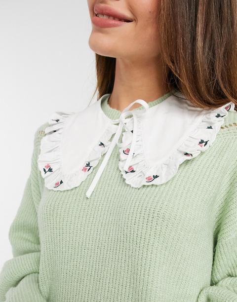 Monki Ava Cotton Flower Trim Collar In White