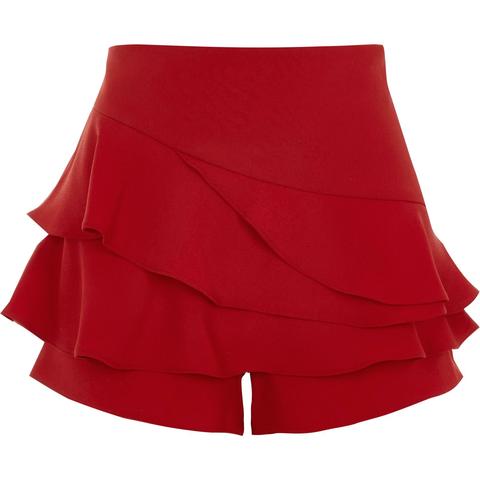 Red Tiered Frill Structured Skort