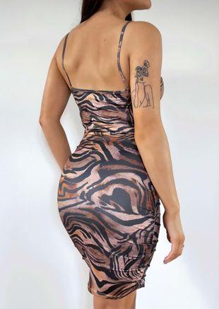 Animal Print Side Ruched Cupped Mini Bodycon Dress Brown