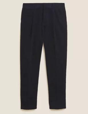 Autograph Mens Tapered Fit Corduroy Single Pleat Trousers - 3431 - Navy, Navy