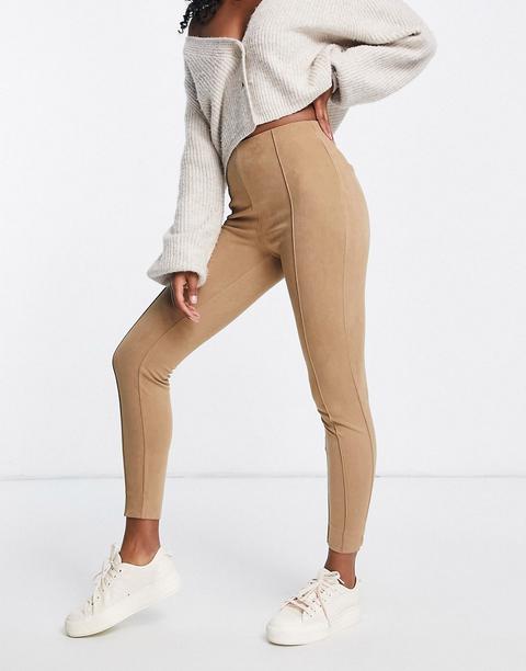 Vila Recycled Blend Faux Suede Trousers With Pintuck Front In Camel-brown