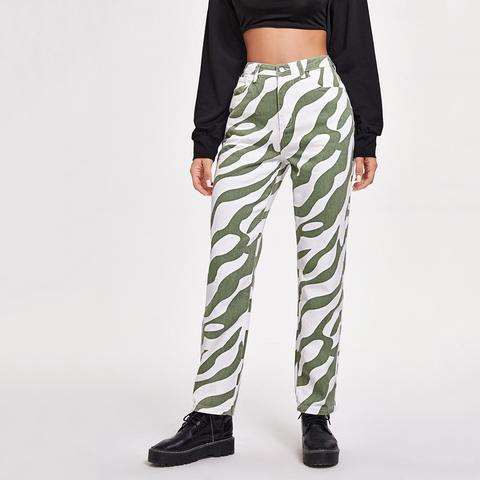 Zebra Striped High Waisted Straight-leg Jeans