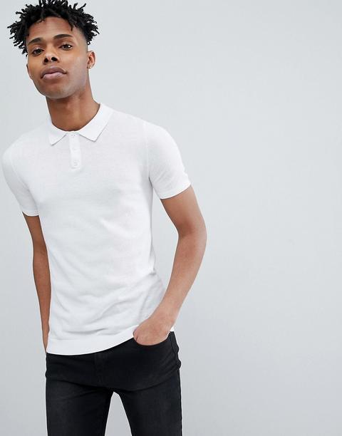 Asos Design - Polo Attillata In Maglia Bianca - Bianco