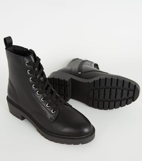 black leather look lace up boots