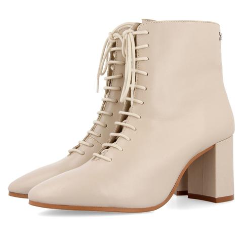 Botines Beige Detallados Con Cordones Para Mujer Heubach