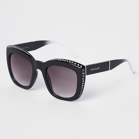 river island black diamante moletom com capuz