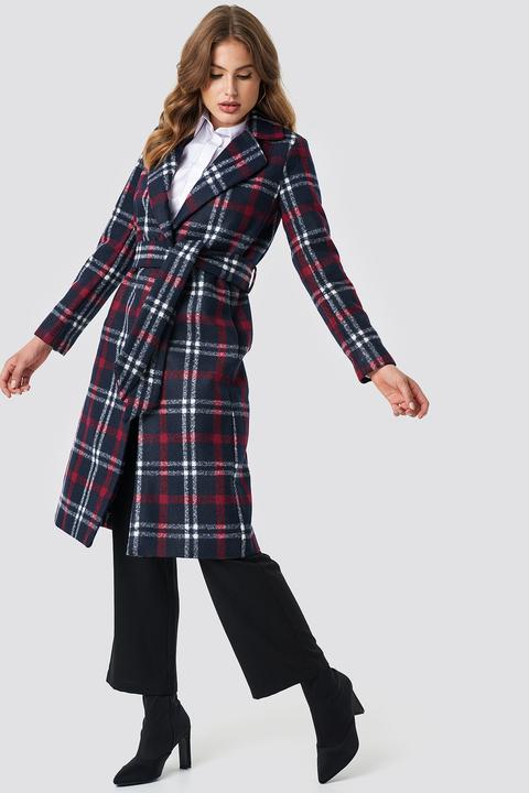 Na-kd Classic Checked Long Coat - Blue,multicolor