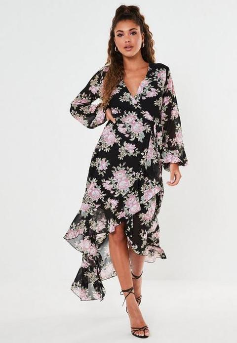 black high low wrap dress