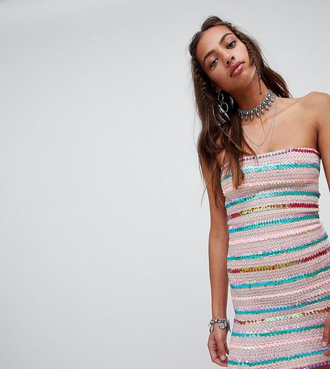 Rokoko Festival Boob Tube Bodycon Dress In All Over Sequin - Pink