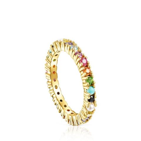 Anillo De Plata Vermeil Y Gemas Straight Color