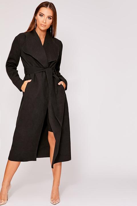 Black Jackets - Nirvi Black Belted Waterfall Jacket