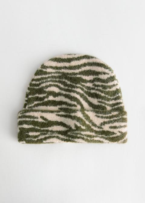 Fuzzy Zebra Wool Blend Beanie