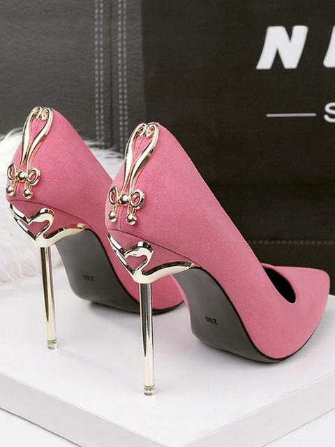 Scarpe Punta Di Punta A Forma Di Stoffa Metallo Decorazione A Forma Di Tacco Alto Rosa